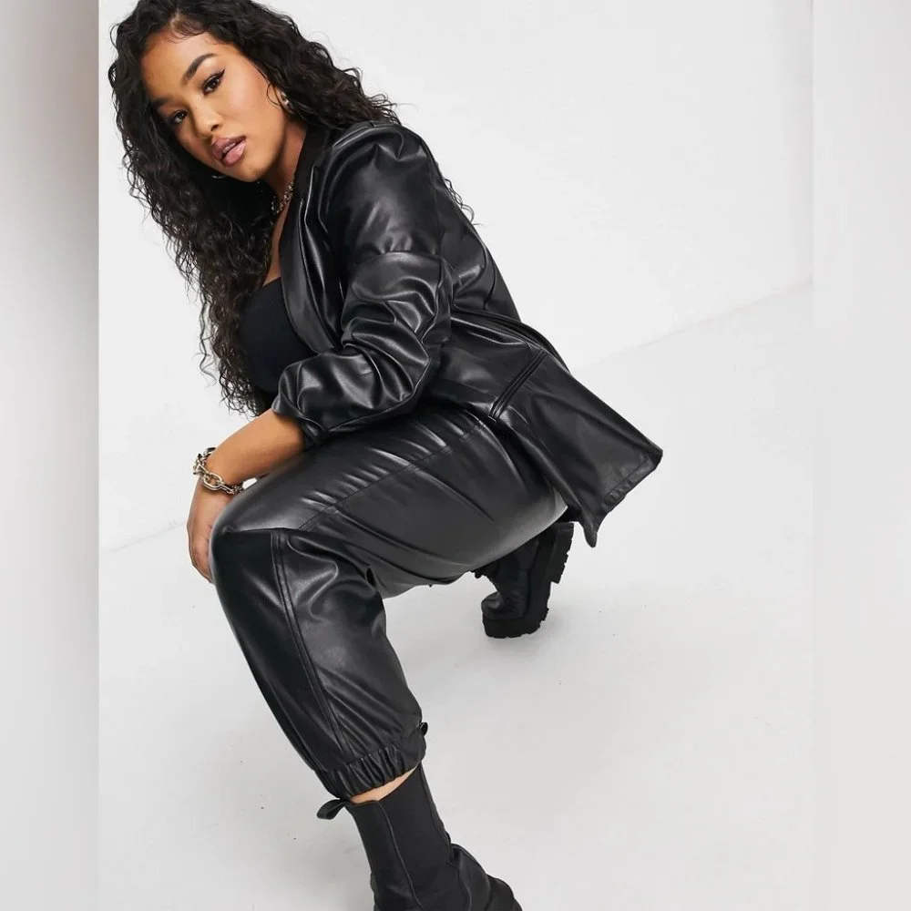 ASOS DESIGN Curve jersey leather-look jogger Size 16 - Picture 11 of 11